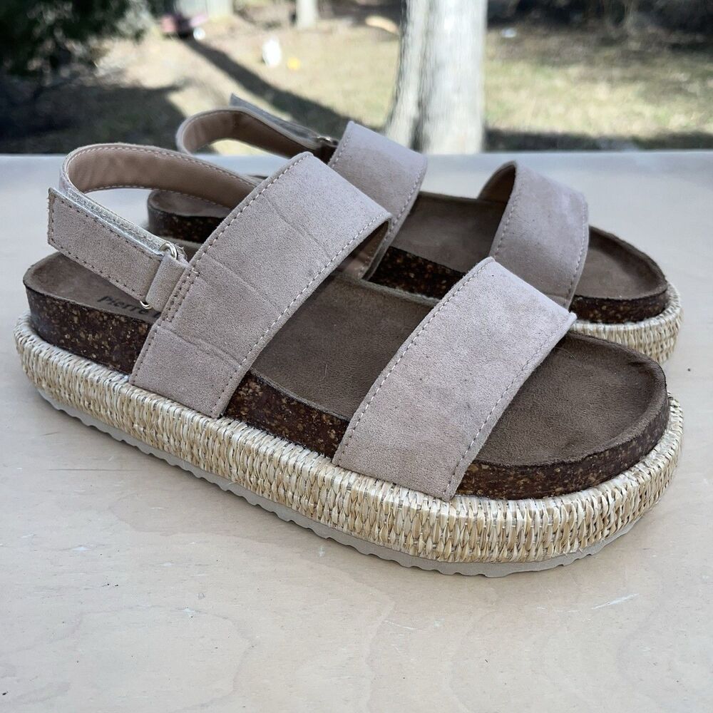 Pierre Dumas Sandals Taupe Womens Size 6 Tan Woven Platform Slingback Max-1